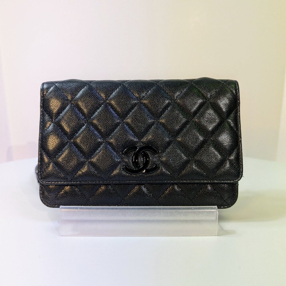 Chanel So Black Quilted Leather Wallet on Chain